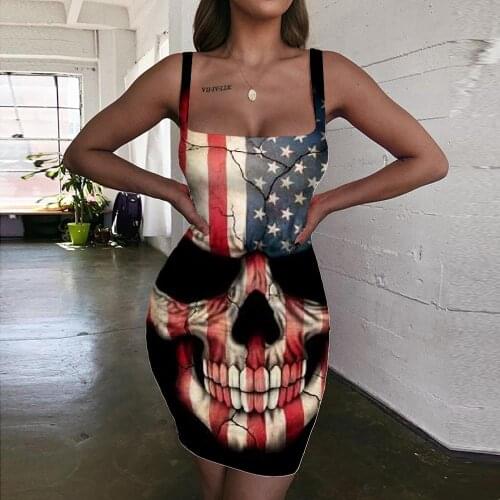 Giyu Brand Skull Dress Women Punk 3d Print United States Sundress Usa Bodycon Dress America Vestido Sexy Womens Clothing