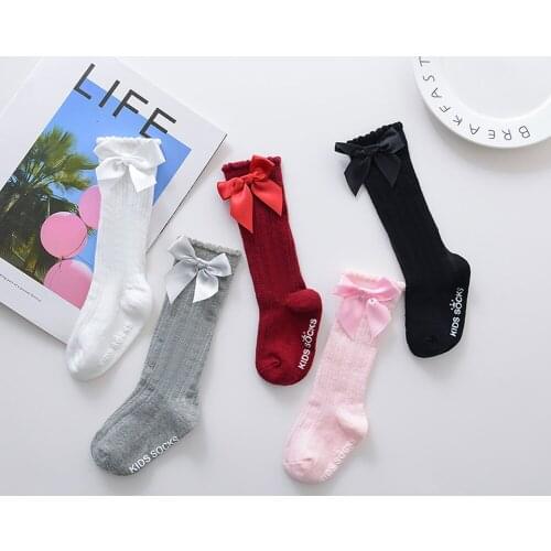 0-4Years Kids Toddler Baby Girls Big Bow Knee Socks Long Tube Soft Cotton Lace Socks 1 Pair