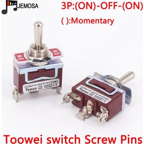 1PC Toowei 3pins momentary toggle switch (ON)-OFF-(ON) 15A 250V/ 20A 125V SPST/ Assembly hole 12mm Scraw contact AC Power Switch