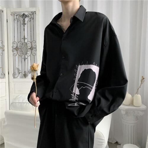 2021 Mens Streetwear Printed Hawaiian Shirt Long Sleeve Solid Color Fashion Shirts Loose Casual Camisa Social Masculina M-3XL