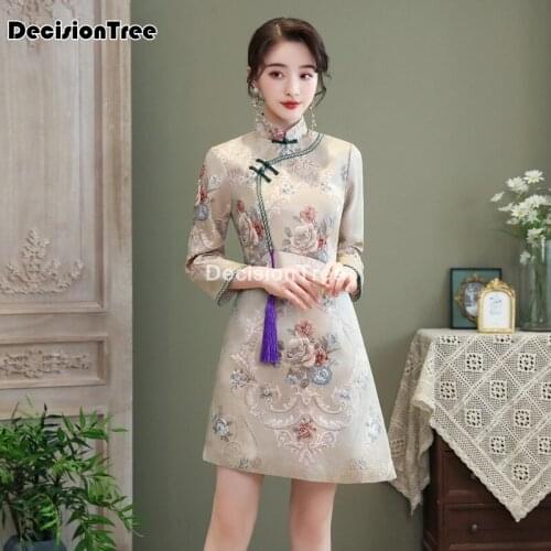 2021 vintage woman cheongsam dress traditional chinese qipao elegant oriental evening dress vintage elegant flower cheongsam