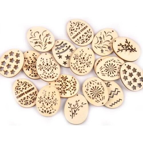 25/8pcs Easter Party Supplies Wooden Eggs Easter Decor Craft DIY Ornament Hanging Tag For Happy Easter Decorations for home