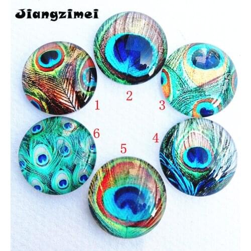 30pcs/lots Peacock feathers Clover Cartoon Glass cabochon 20mm base connectors DIY baracelet nacklace Earrings key ring making