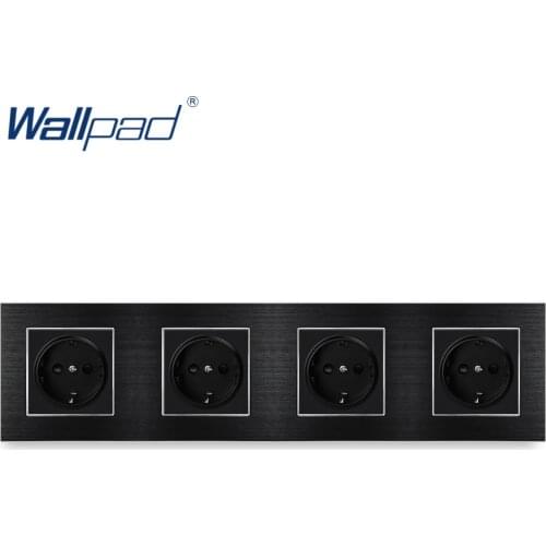 4 EU Socket German Standard Wallpad Luxury Wall Outlet Satin Metal Panel 344*86mm Wall Power Outlet Schuko