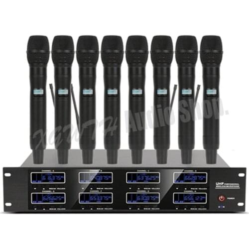 800 Channel UHF Adjustable Frequency 8 Handheld Wireless Microphone System for Stage KTV Karaoke Dynamic Cordless Mic