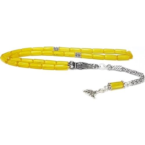 925 Sterling Silver Handmade Rosary with Cut Model and Amber Stone