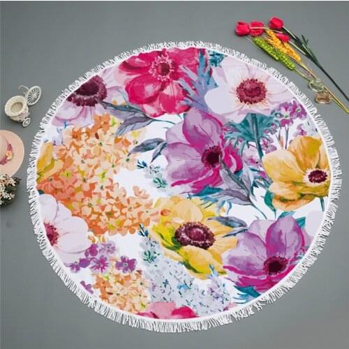 Oil painting style Printed Large Round Beach Towel Print for Adult Yoga Mat Blanket Absorbent Soft Bath Towel Tapestry