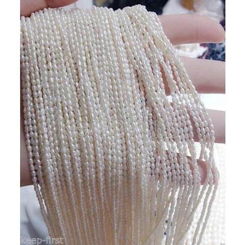 3x4mm Real Natural White Freshwater Rice Pearl Loose Beads 14"