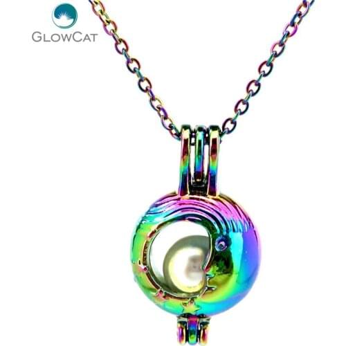 C299 COLORS MamaMoon and her baby star Locket Necklace Pendant Aroma Essential Oil Diffuser Locket Necklace