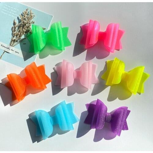 CN 5pcs/lot 3'' PVC Bows Three Layers Waterproof Hair Bow Kids Hairclips Mini Bow With Clips PVC Glossy Bows Girls Headwear