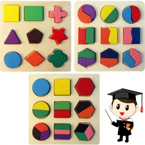 Wooden Geometric Shapes Montessori Puzzle Math Montessori Puzzle Preschool Learning Educational Baby Toddler Toys for Children