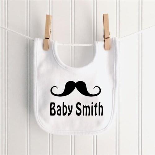 Custom Name Baby Bibs Cotton Bebe Bibs Birthday Party Baby Shower Gifts Kids Cloth Personalized Baby Boy Moustache Cute Bibs