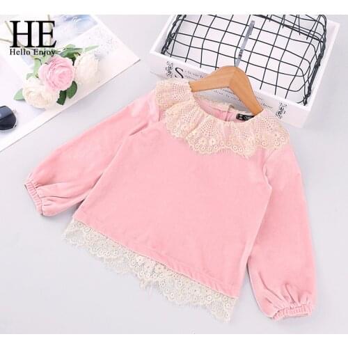 HE Hello Enjoy 2021 New Baby Girls Shirt Kids Long Sleeve Shirts Cute Lace Children Shirts For Spring Autumn Girls Shirts Gifts