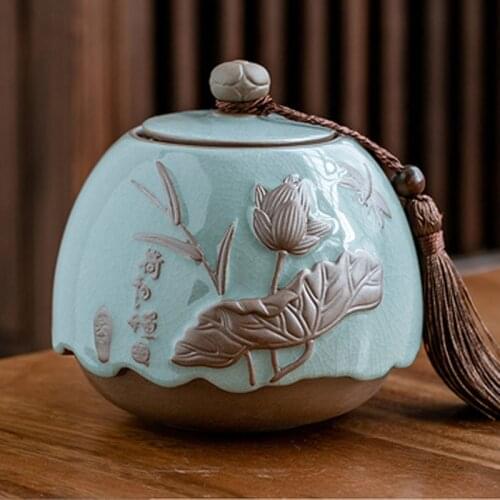 Chinese Style Ceramic Tea Set Green Tea Box Tea Ware Kitchen Bar Utensils Jars Pot Jar Storage Tank Geyao Tea Caddy Decoration