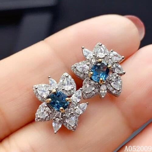 KJJEAXCMY 925 sterling silver inlaid natural blue topaz earrings new luxury ladies ear stud support test
