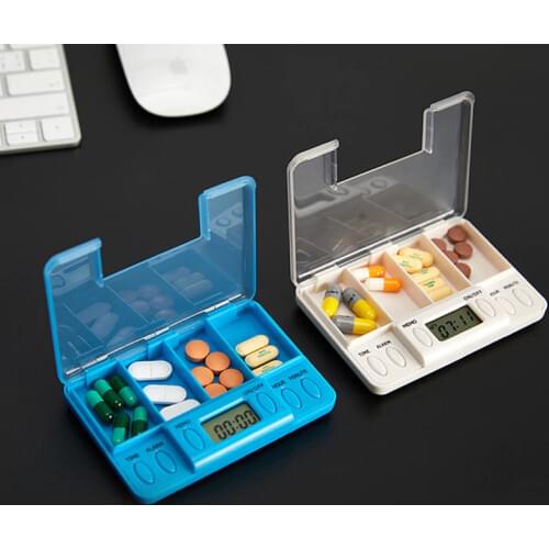 1pc 4 Grid Intelligent Pill Box Electronic Timing Reminder Medicine Boxes Alarm Timer Pills Distributor Organizer Drug Container