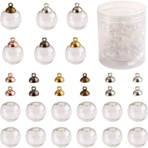 Box Clear Glass Bottle Charms Empty Globe Round Ball Pendant with Bead Cap Pendant Bails For Jewelry Making DIY Earring Necklace