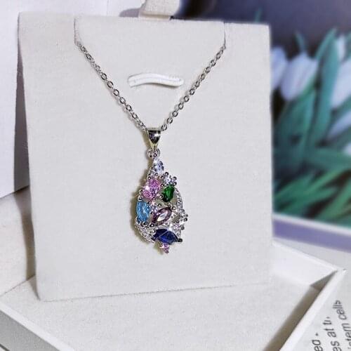 Brillian New Water Drop Color AAA Zircon Womens Pendant Necklace pingente Does Not Fade Dance Wedding Bride Jewelry Gift