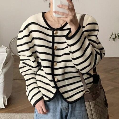 Lamtrip Brief Striped Single Breasted Knitted Cardigan Sweater Coat