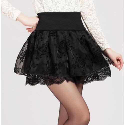 Zuolunouba 2018 Summer Skirt Preppy Style Flower Bow Mini Tutu Skirt Elasticity Lace Skirts Shorts Woman High Waist Large Size