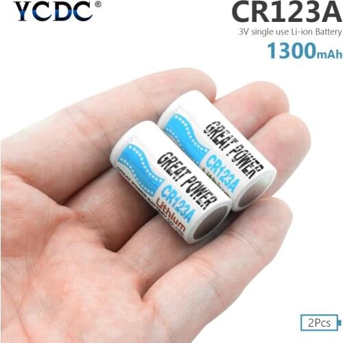 2pcs 3V Li-ion Battery 1300mAh CR123A CR123 CR 123A CR17345 DL123A Non-rechargeable Batteries for Camera Water Gas meter