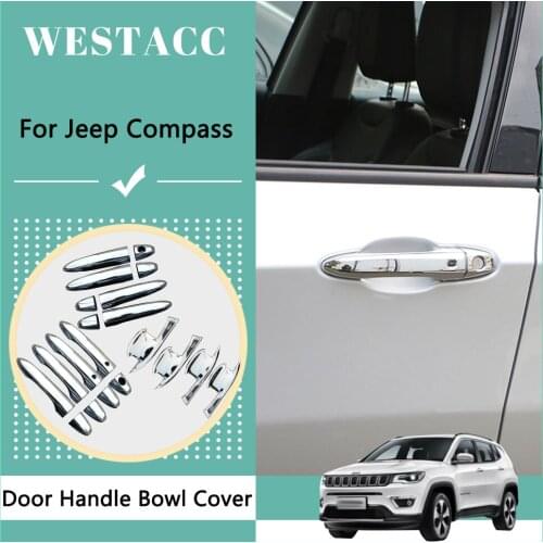 ABS Chrome Car Door EXterior Handle Bowl Cover Protector Decoration Sticker Trim for Jeep Compass 2017 - 2021 Accessories