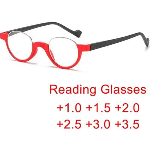 Red Half Round Magnifying Glasses Men Women Transparent Lens Hyperopia Diopter 0 to +600 Vintage Small Round Spectacles Frame