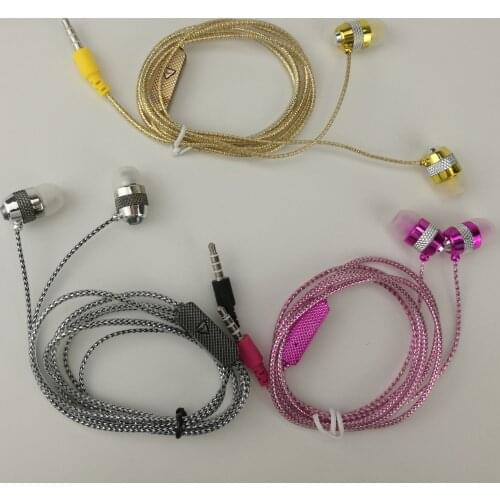 Factory Direct Deal Wholesale Shine Glitter Golden Sliver Pink Earphones Earcup Headset with Microphone Mic Crystal Line 50pcs
