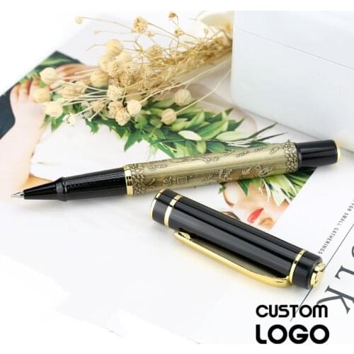 1pc Free Custom Logo Pen Retro High-end Business Gifts Gel Pen Eight Horse Map Engraving Pens Student Stationery Laser Lettering