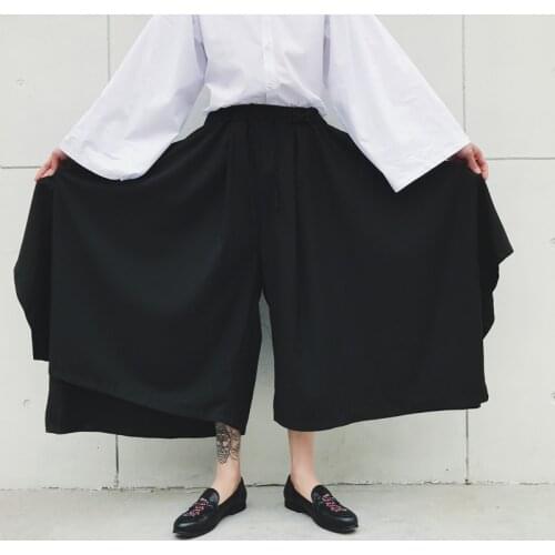 Men spring autumn black street dance punk wide leg pants gothic style casual joggers men vintage hip hop harem pants culottes