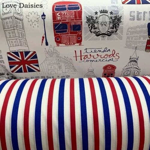 Nordic Wind Castle Bell Tower UK Flag Bus Stripe 100% Cotton Twill Fabrics For Kids Bedding Sheet Pillow Cusion Dress Patchwork