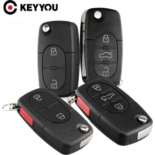 KEYYOU Replacement 3 Buttons Flip Remote Car Key Shell Fob Case With Blade CR1620 For Audi TT A4 A6 A8 Quattro