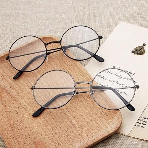 Retro Light Circular Flat Lens glasses Fashion Women Large Thin Mental Frame Round Sunglasses Chic Circular Flat Mirror Glasses