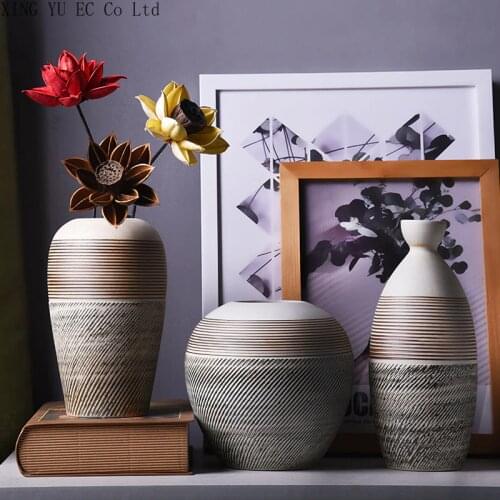 Modern Desktop Ceramic Vase Living Room Retro Stoneware Decoration Flower Arrangement Dried Flowers Simple Home Decoration Vase