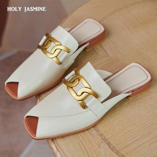 Womens Outdoor Slippers Metal Decoration Muller Slip-on Lofter Half Slippers 2021 New Summer Fashion Slipper Shoes Woman Heels