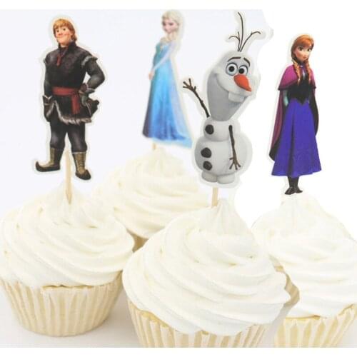 720pcs 4 Designs Princess Elsa Ana Cupcake Topper Picks Cartoon Theme Birthday Party Decorations Kids Evnent Party Favors