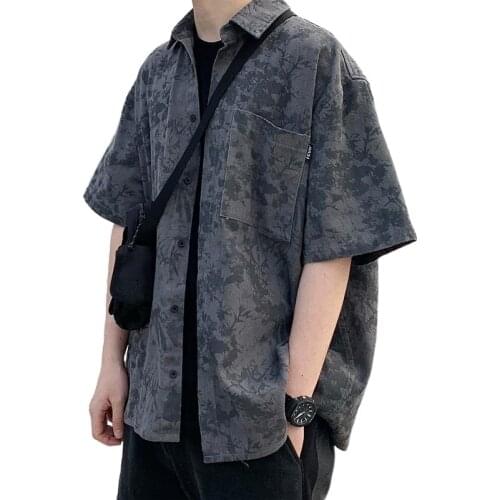 Trend brand dyed shirt mens summer Korean version of the trend handsome short-sleeved handsome mens casual loose shirt