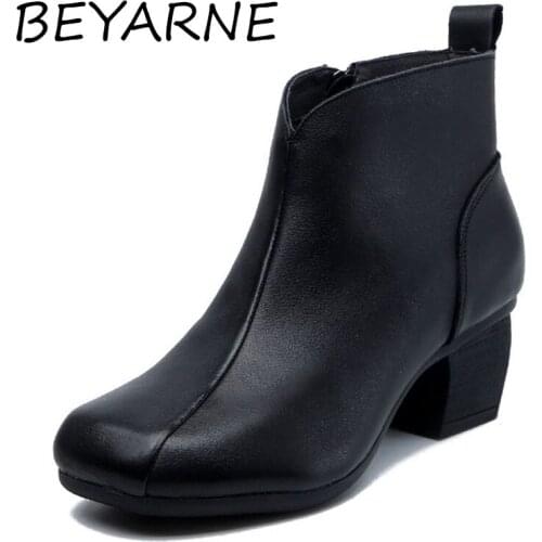 BEYARNELHandmade Boots Women 2020 New Quality Genuine Leather High Heels Ankle Boots Female Vintage Thick Heel Chelsea Boots