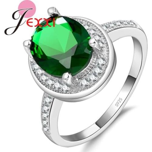 Women Classic Round AAA Austrian Crystal Rings Fashion 925 Sterling Silver Ring Engagement Wedding Band CZ Ring Jewelry