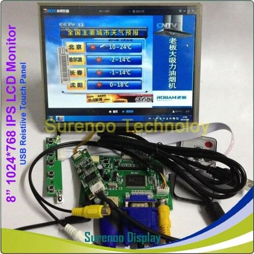 8" 1024*768 LCD Module Display Monitor Screen + HDMI/VGA/2AV Board + Resistive Touch Panel w/ USB Controller for Raspberry Pi