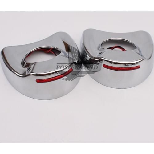 1pair New Motorcycle Chrome Fairing Mount Mirrors Red Lens LED Lights Cover Caps for Harley Electra Glide 96-13