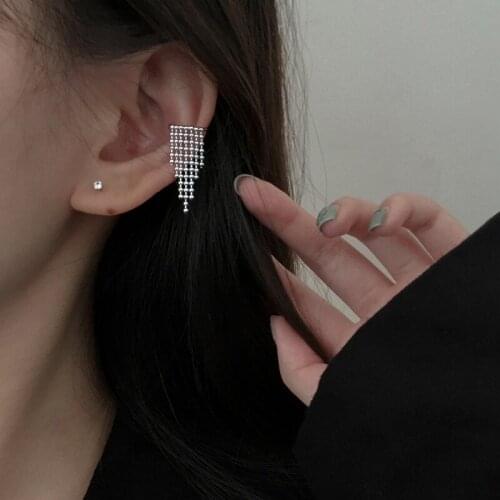 1 PCS Fashion Korean 925 Sterling Silver Round Bead Tassel Ear Cuff Clip Earrings For Women No Piercing Jewelry EH1381