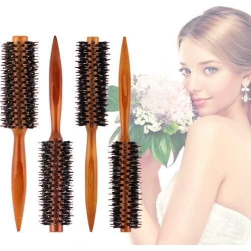 1 PCS 4 size Wooden Hair Brush Anti-static High Temperature Resistant Round Barrel Comb Hairstyling Drying Curling Tool