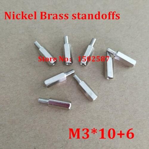 100pcs M3*10+6 Nickel Plated Brass Standoff Spacer Male Female Silver Spacing Screw PCB Board Brass Threaded spacer hex spacer