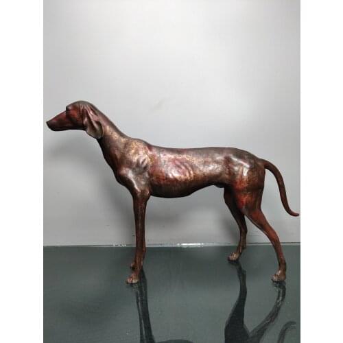 15"Tibet temple Old Bronze Lacquer Cinnabar Chinese Zodiac Dog Statue Watchdog Wangcai Town House Exorcism Ward off evil spirits