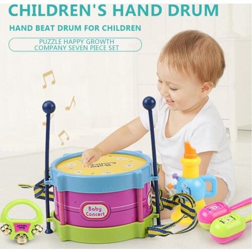 5pcs Musical Instruments Toy Children Roll Drum Trumpet Handbell Set Early Learning Educational Toys Baby Kids Children Gift Set