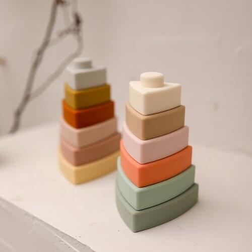 6 Pcs/set New Baby Soft Building Blocks Triangle Silicon Teether Jenga Building Blocks Folding Tower 3D Stacking Toy Gift