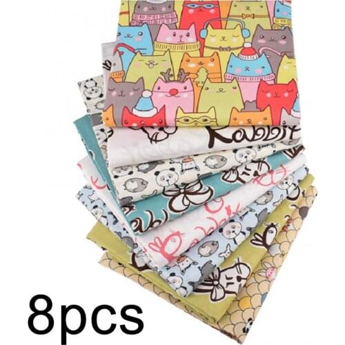 8Pcs Useful Print Cotton Fabric Cartoon Animal Print Cotton Fabric Kids Bedding DIY Apparel Sewing for Patchwork Sewing Bags