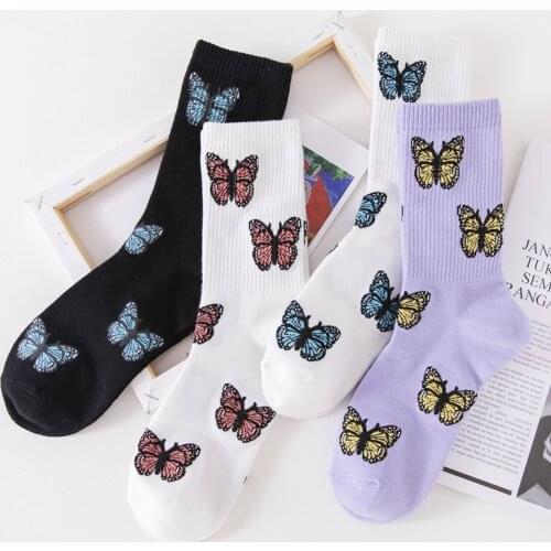 Butterfly Socks Girl Women Cotton Fashion Streetwear Harajuku Crew Funny Cute Cartoon Socks Lady Happy Socks Fashion Size35-40