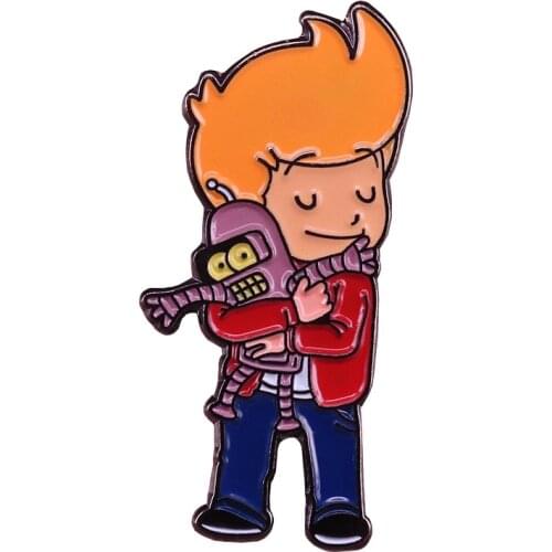 Fry Bender hug brooch cute cartoon friends gift